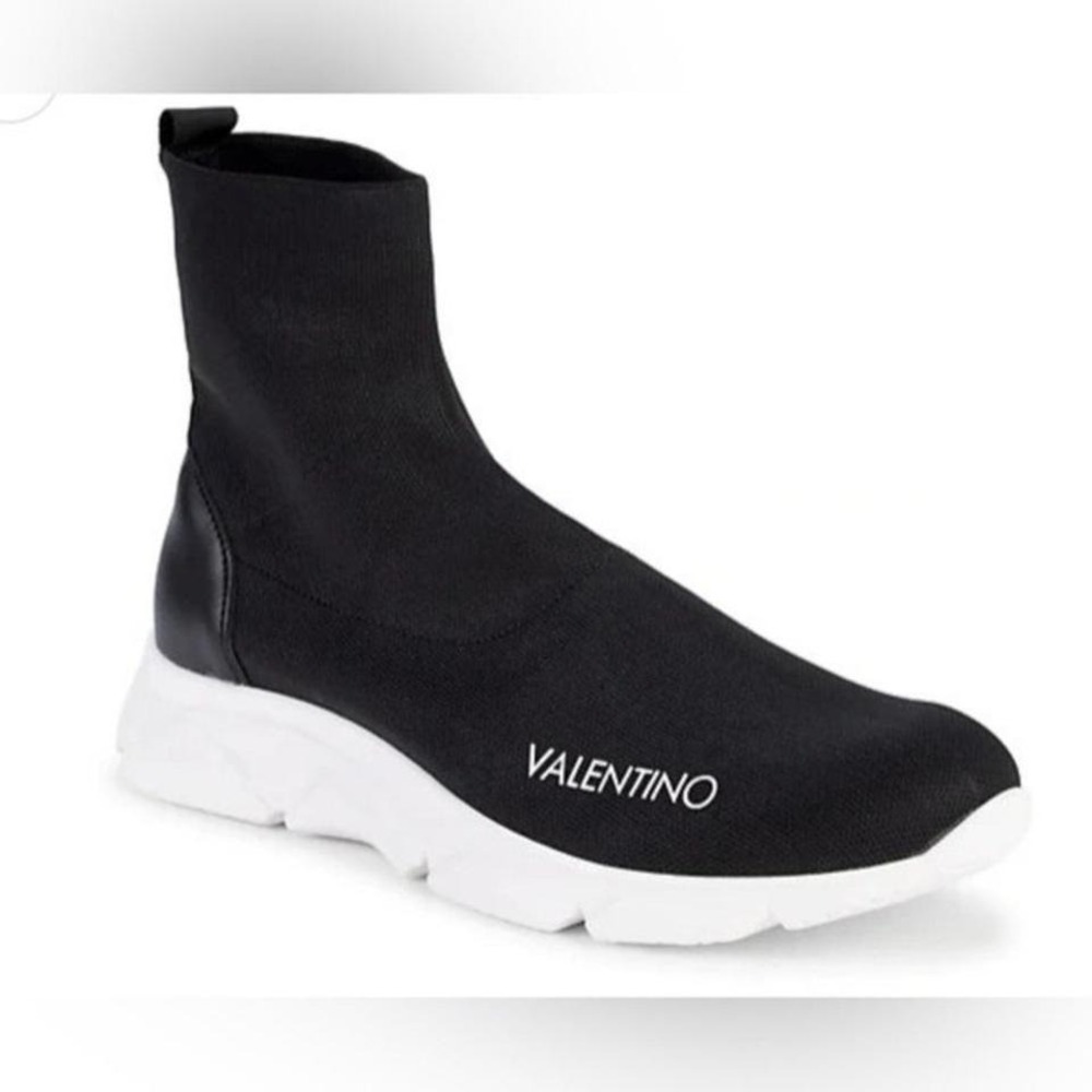 Valentino Sock Sneakers Black White Logo‎ Chunky Sole Women Size 9